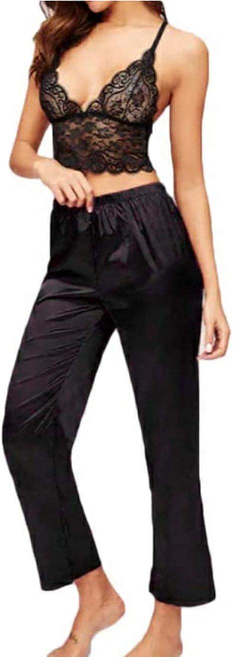 Women S Pyjama Sets Sexy Lace Bralette Cami Top With Satin Pants 2 Piece Sexy Lingerie Pajama