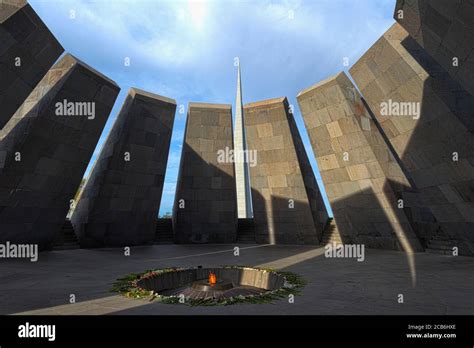 Armenian Genocide Memorial Tsitsernakaberd With Eternal Flame Yerevan