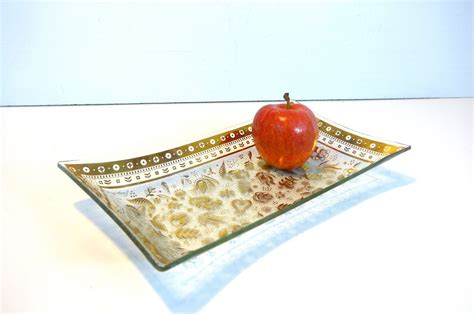 Mid Century Georges Briard Large Rectangular Glass Dish Vintage Gold