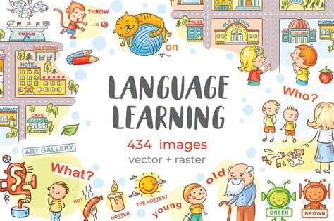 Teaching aid while language learning, cartoon clipart bundle By ...