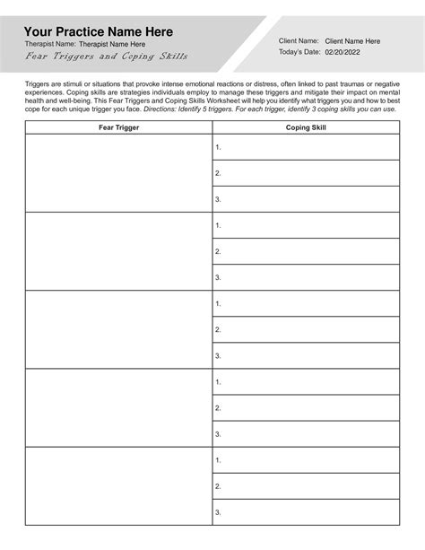 Fear Triggers and Coping Skills Worksheet (Editable, Fillable