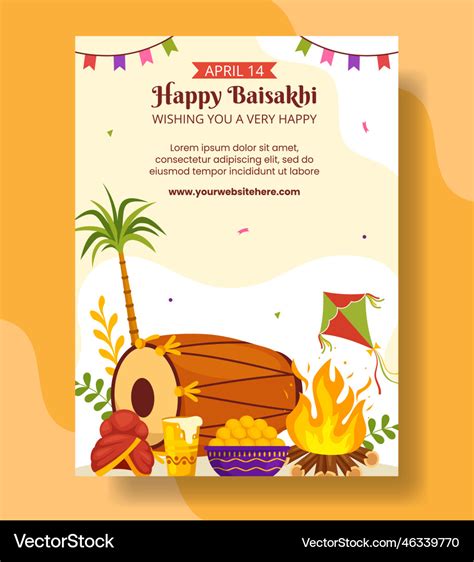 Happy baisakhi vertical poster cartoon hand drawn Vector Image