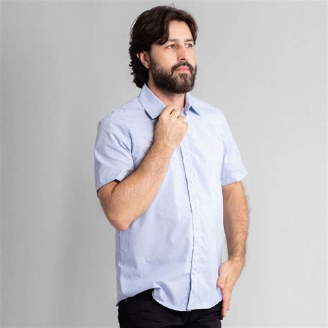 Camisa Social Azul Claro Masculina Manga Curta Lasfer Store Moda