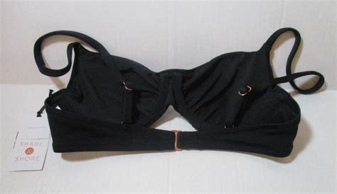 A5 Shade Shore Lightly Lined V Wire Ribbed Top Tie Bikini 34c Black