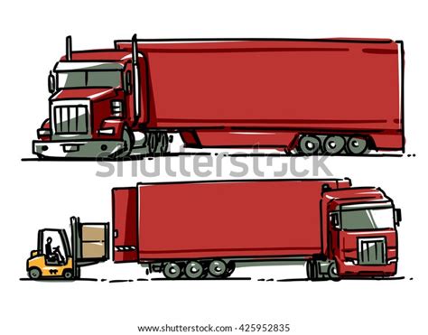 Semi Truck Sketch Illustration Forklift Loading Stock Vector Royalty