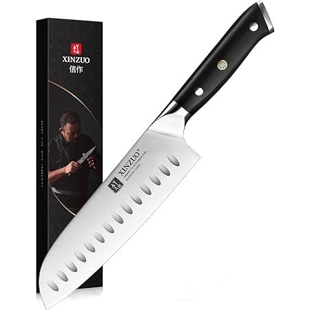 Cuchillo Acero Alemán Santoku 7 Pulgadas Alto Carbon Xinzuo Mango Ebano