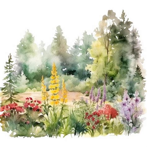 Premium Photo | Watercolor painting of a flower garden