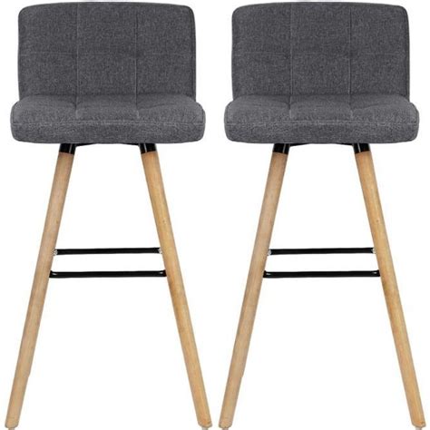 Lot De Tabourets De Bar En Bois H Tre Massif Rev Tement Tissu Gris