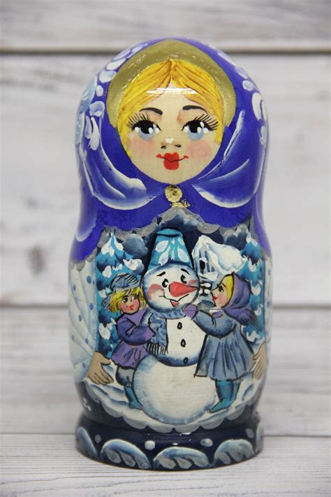 Russian Fairy Tales Hand Painted Nesting Doll 5 Pieces Etsy