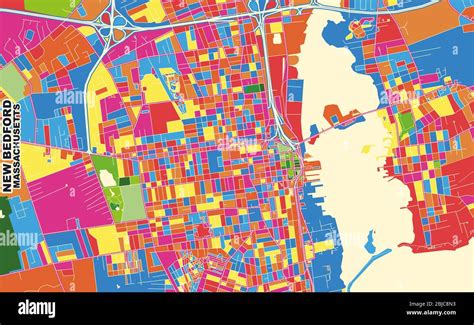 Colorful vector map of New Bedford, Massachusetts, USA. Art Map ...