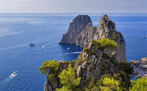 Faraglioni Cliffs Coast Summer Seascape Mediterranean Capri