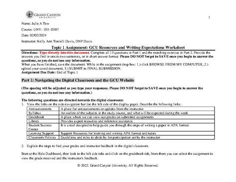 Unv Rs T Resources Worksheet Julie Tew Name Julie A Tew Course