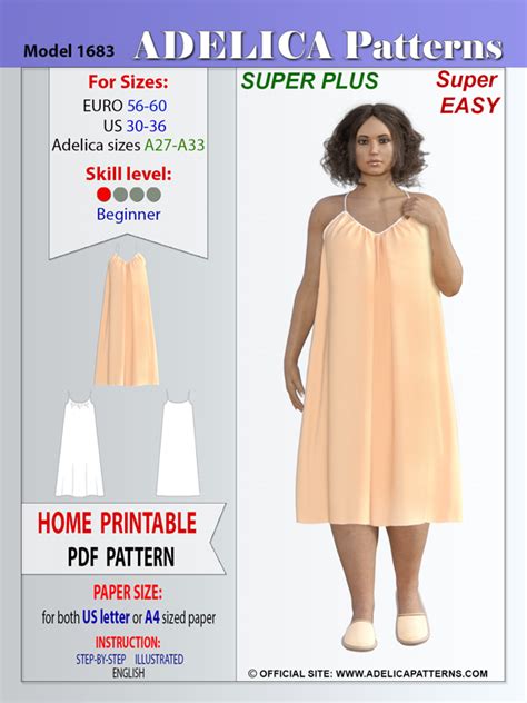 Adelica Pattern 1683 Super Plus Size Nightgown Home Dress Sewing