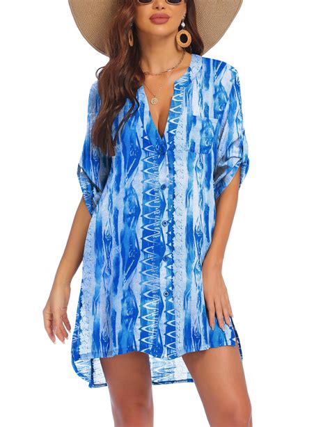 Ai Mage Women S Swimsuit Beach Cover Ups Shirt V Neck Button Down Bathing Suit Coverup Bikini