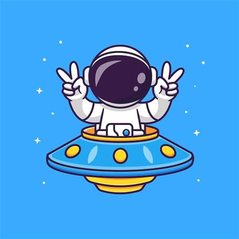 Premium Vector Cute Astronaut Riding Ufo With Peace Hand Cartoon