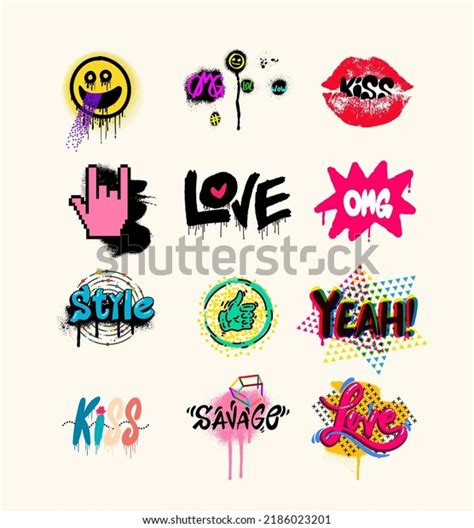 Collection Street Graffiti Lettering Elements Grunge Stock Vector