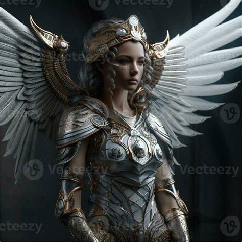 Fantasy Female Warrior In A Golden And Silver Armor With A Crown And