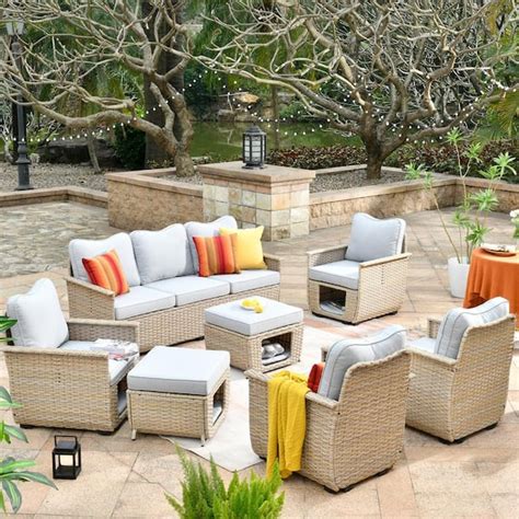 HOOOWOOO Sierra Beige 7 Piece Wicker Outdoor Patio Conversation Sofa