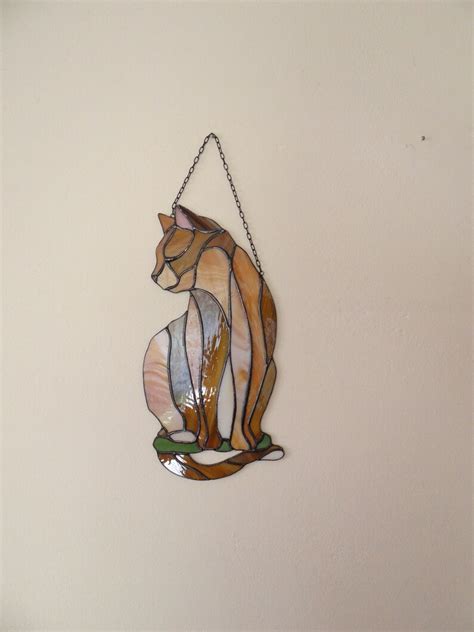 Ginger Cat Stained Glass Suncatcher Shaggy Cat Lover T Wall Etsy Canada