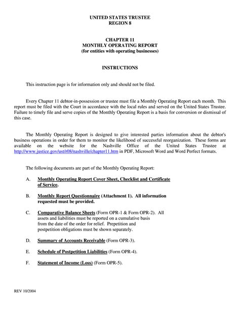 Ust Monthly Operating Report 2004 2021 Fill And Sign Printable Template Online Us Legal Forms