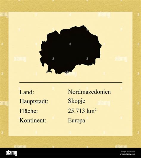 Umrisse Des Landes Nordmazedonien Darunter Ein Kleiner Steckbrief Mit