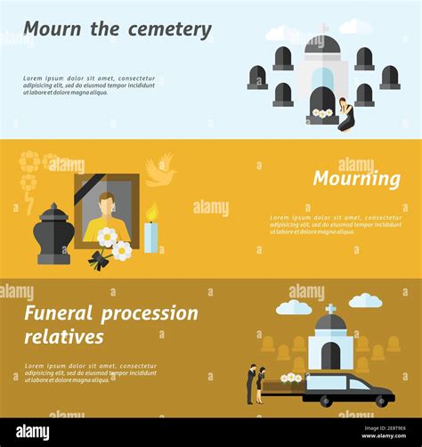 funeral horizontal banner set  flat cemetery  mourning elements