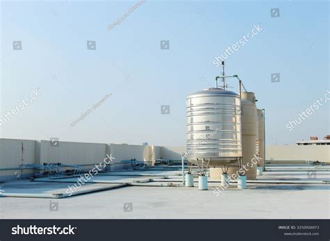 Large Stainless Steel Water Tank Mounted Stock Photo 2250926973