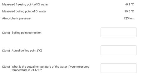 Solved Measured Freezing Point Of Dl Water 01 °c Measured