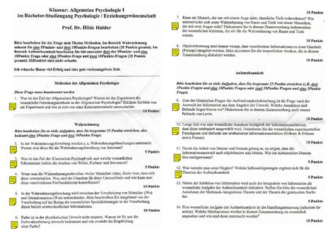 Klausur M Rz Fragen Klausur Allgemeine Psychologie I Im