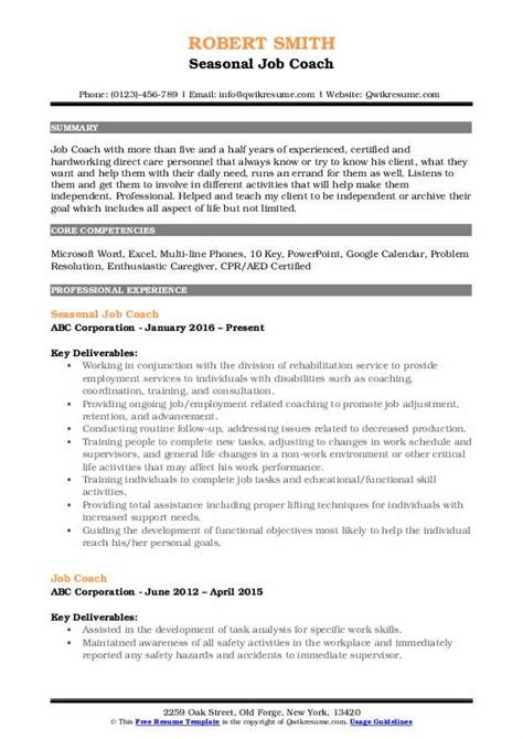 Job Coach Resume Samples Qwikresume