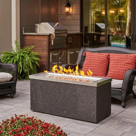 Outdoor Greatroom Stainless Steel Key Largo Linear Gas Fire Pit Table