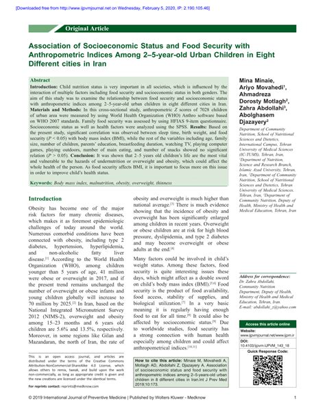 Pdf Association Of Socioeconomic Status And Food Security With