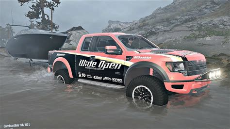 Spintires MudRunner Ford Raptor Transportando Una Lancha Deportiva