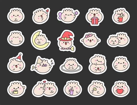 Premium Vector Cute Kawaii Smiling Dim Sum Sticker Bookmark Happy