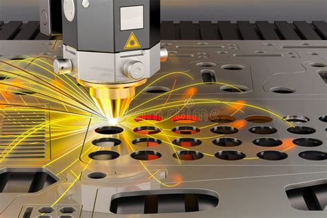 Laser Cutting of Metal Steel Sheet with Sparks, 3D Rendering Stock ...