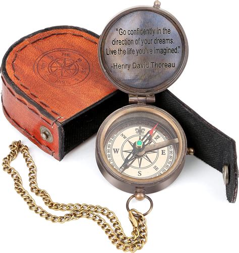 Thoreau S Go Confidently Quote Engraved On Compass With Authentic Leather Case