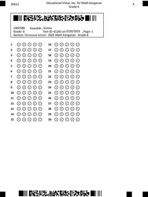 Math Kangaroo Answer Card - Math Kangaroo USA