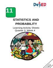 SHS Stat Prob Q3 W 4 Docx 11 STATISTICS AND PROBABILITY Learning