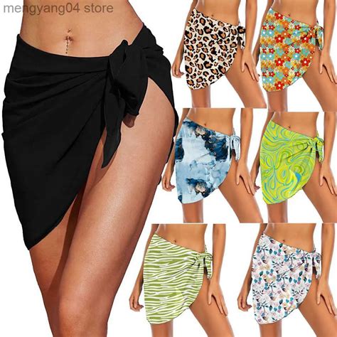 Faldas Summer Beach Falda Corta Bikini Wrap Sheer Coverups Set Mujeres