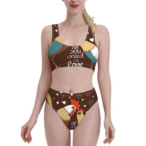 Haiem Rooster And Chicken Women S High Waisted Bikini Set Two Piece