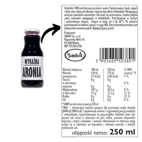 Ekologiczny sok z aronii Wyraźna ARONIA BIO 100 250ml Sadvit