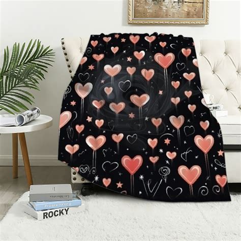 Canflashion Pink Heart Blanket Love Theme Print Flannel Throw Blankets