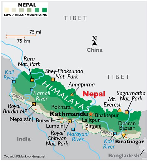 Labeled Nepal Map - Blank World Map