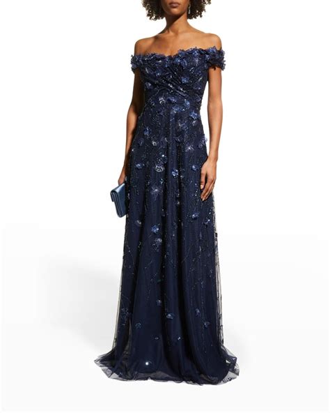 Rickie Freeman For Teri Jon Beaded Off Shoulder Tulle Gown Shopstyle