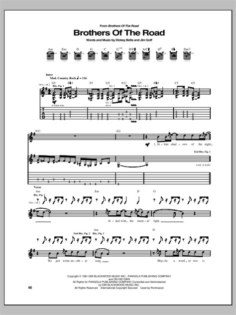 Brothers Of The Road By Allman Brothers Band Sheet Music For Guitar Tab