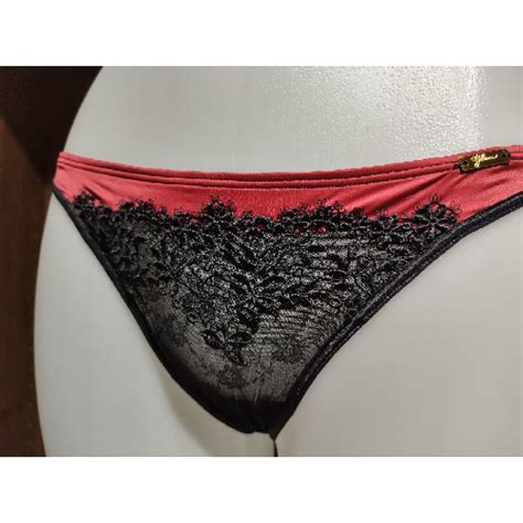 Wacoal Glam สดหร รน WD7022 ปาย 590 กางเกงใน Bikini G string ยกระชบ ลายลกไม ผาลนมน