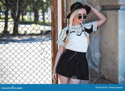 Beautiful Blonde Woman In Posing Outdoors Stock Photo Image Of Autumn Bright 61614134