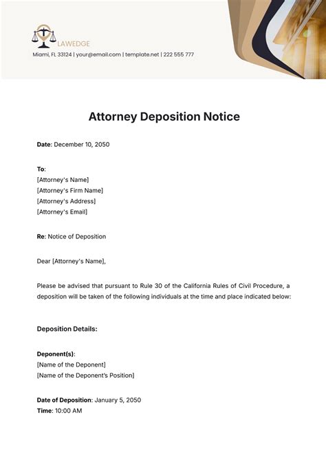 Free Attorney Deposition Notice Template to Edit Online 