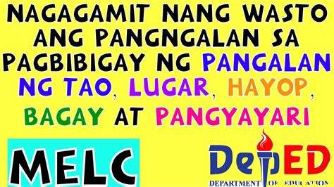 Filipino 2 Week 1 Quarter 3 Pangngalan Ng Tao Bagay Lugar Hayop