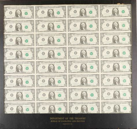 Lot Sheet Of Uncut Dollar Bills